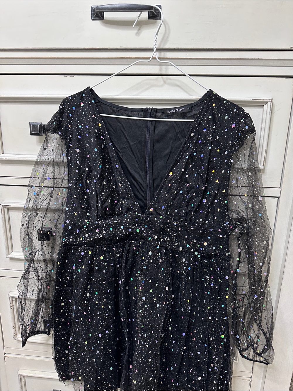 Double Crazy Black Sparkle V-Neck Party Dress
